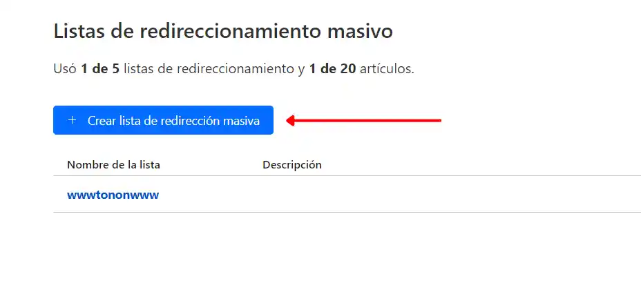 Lista de redireccionamiento masivo