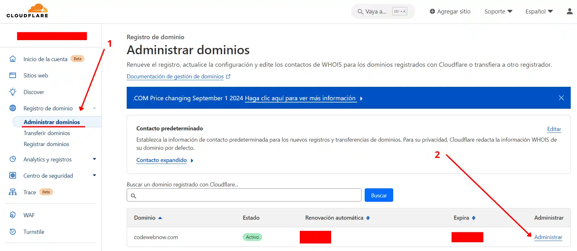 Administrar dominio Cloudflare